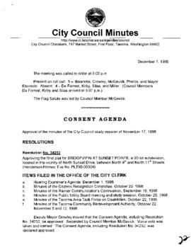 City Council Meeting Minutes, December 1, 1998