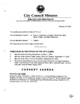 City Council Meeting Minutes, October 28, 2003