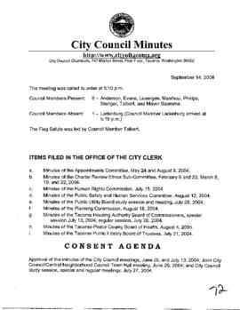 City Council Meeting Minutes, September 14, 2004