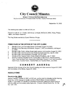 City Council Meeting Minutes, September 10, 2002