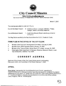 City Council Meeting Minutes, March 1, 2005