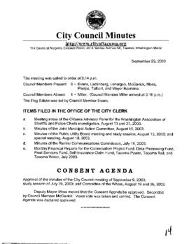 City Council Meeting Minutes, September 23, 2003