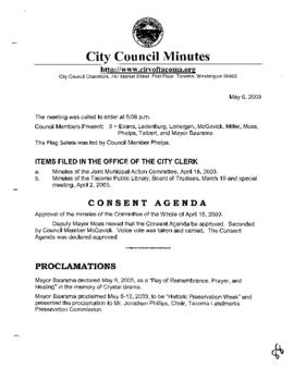 City Council Meeting Minutes, May 6, 2003
