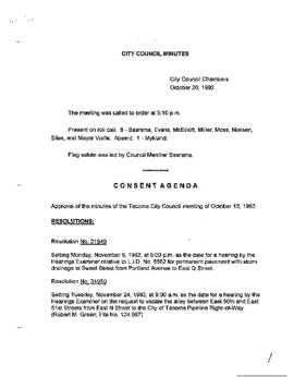 City Council Meeting Minutes, October 20, 1992