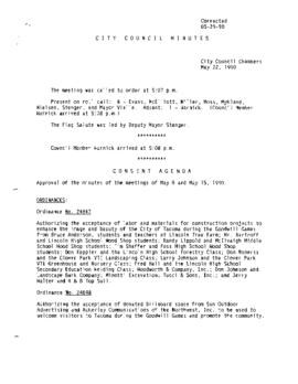 City Council Meeting Minutes, May 22, 1990