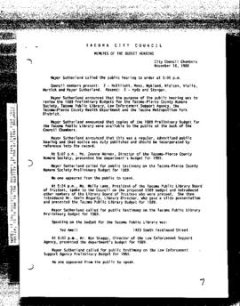 City Council Meeting Minutes, November 16, 1988