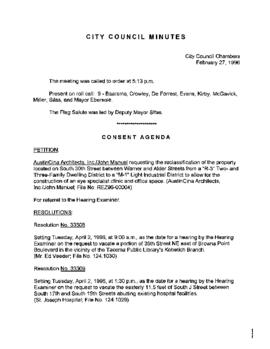 City Council Meeting Minutes, February 27, 1996