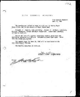 City Council Meeting Minutes, June 15, 1982