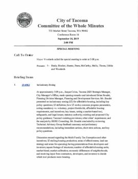 Committee of the Whole Minutes, September 10, 2019