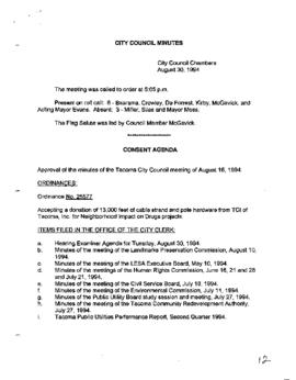 City Council Meeting Minutes, August 30, 1994