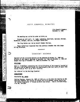 City Council Meeting Minutes, December 9, 1986