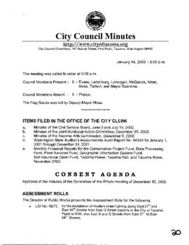 City Council Meeting Minutes, January 14, 2003