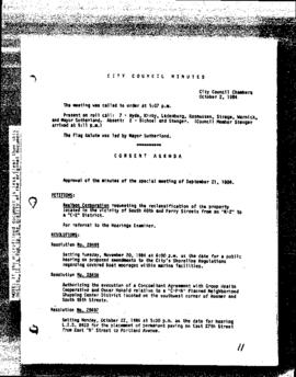 City Council Meeting Minutes, October 2, 1984