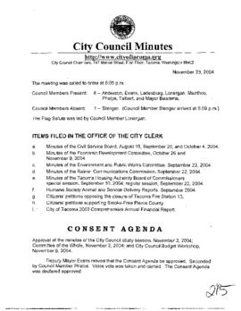 City Council Meeting Minutes, November 23, 2004