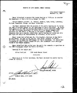City Council Meeting Minutes, Budget, November 22, 1983
