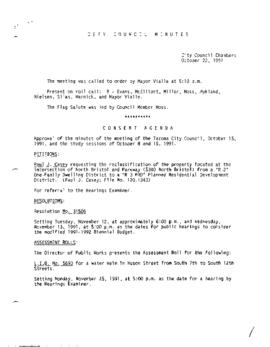 City Council Meeting Minutes, October 22, 1991