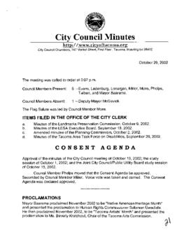 City Council Meeting Minutes, October 29, 2002