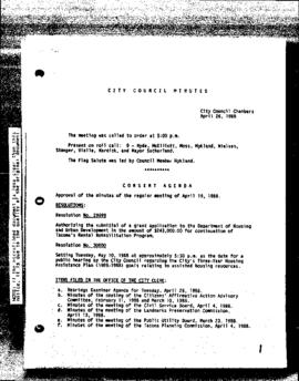 City Council Meeting Minutes, April 26, 1988
