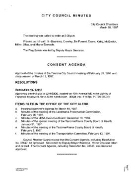 City Council Meeting Minutes, March 18, 1997