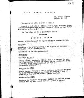 City Council Meeting Minutes, December 22, 1981