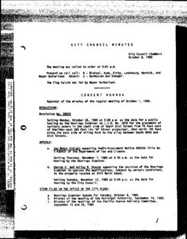 City Council Meeting Minutes, October 8, 1985