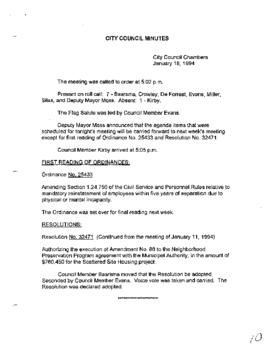 City Council Meeting Minutes, January 18, 1994