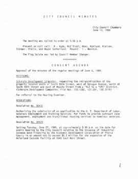 City Council Meeting Minutes, June 13, 1989