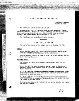 City Council Meeting Minutes, December 3, 1985