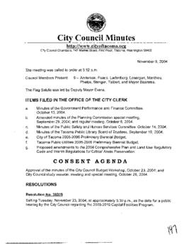 City Council Meeting Minutes, November 9, 2004