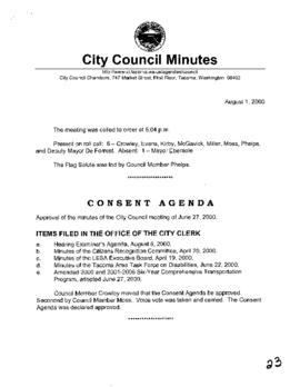 City Council Meeting Minutes, August 1, 2000