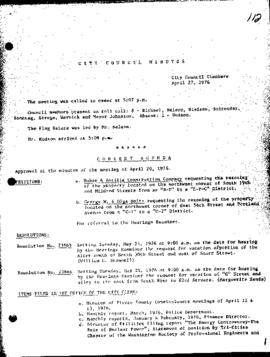 City Council Meeting Minutes, April 27, 1976