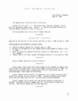 City Council Meeting Minutes, May 16, 1989