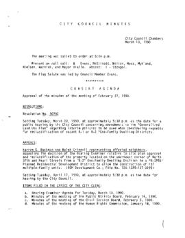 City Council Meeting Minutes, March 13, 1990