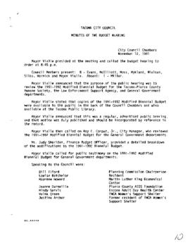 City Council Meeting Minutes, Budget, November 12, 1991