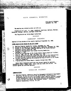 City Council Meeting Minutes, September 30, 1986