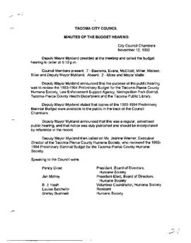 City Council Meeting Minutes, November 12, 1992