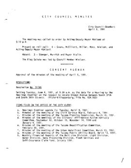 City Council Meeting Minutes, April 9, 1991