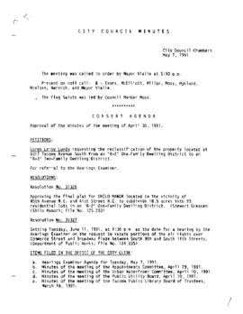 City Council Meeting Minutes, May 7, 1991