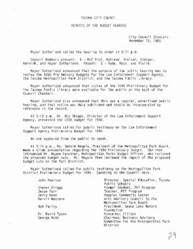City Council Meeting Minutes, November 15, 1989