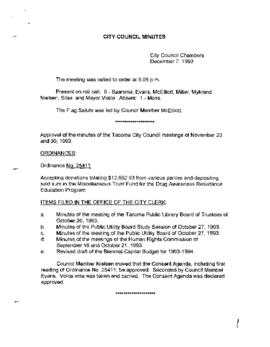 City Council Meeting Minutes, December 7, 1993