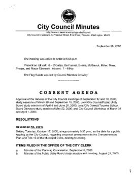 City Council Meeting Minutes, September 26, 2000