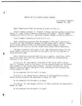 City Council Meeting Minutes, November 18, 1985