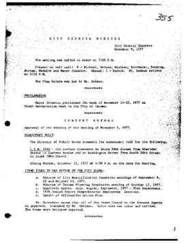 City Council Meeting Minutes, November 9, 1977