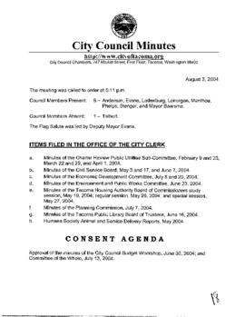 City Council Meeting Minutes, August 3, 2004