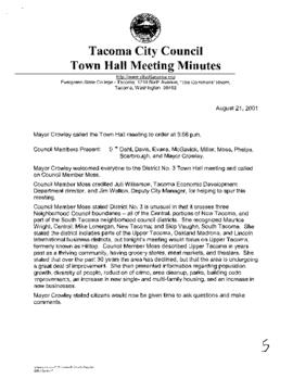 City Council Meeting Minutes, Town Hall, August 21, 2001
