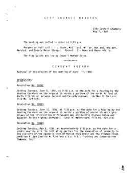 City Council Meeting Minutes, May 1, 1990