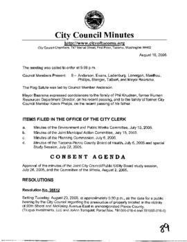 City Council Meeting Minutes, August 16, 2005
