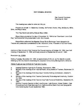 City Council Meeting Minutes, November 8, 1994