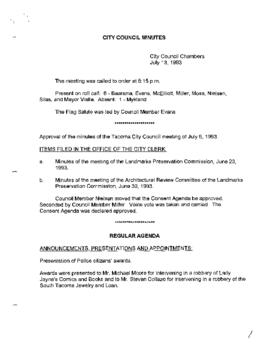 City Council Meeting Minutes, July 13, 1993
