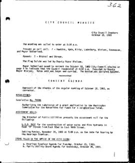 City Council Meeting Minutes, October 25, 1983